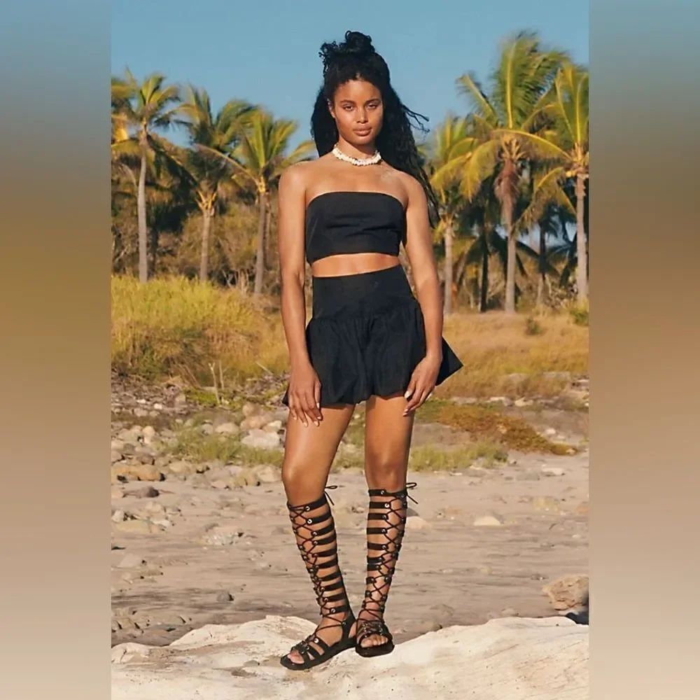 FREE PEOPLE LULA SET BANDEAU TOP MINI SKIRT SET BLACK